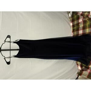 Vintage 90s Betsy & Adam Elegant Navy Blue Velvet Maxi Dress with Chain Straps 6
